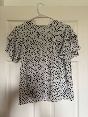 SHEIN Black and White Dalmatian Ruffle Sleeve Blouse